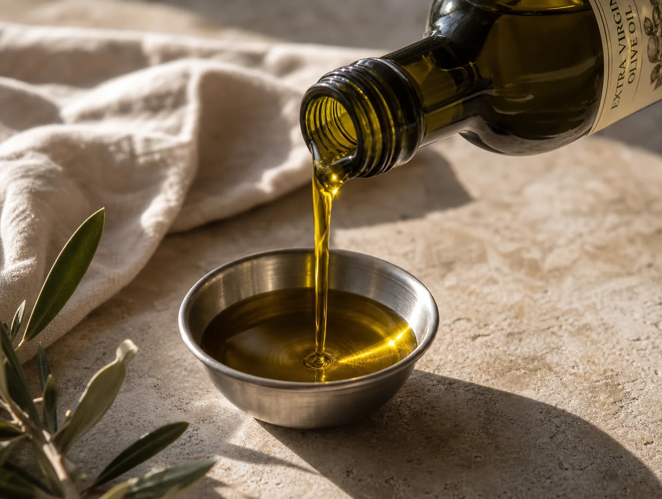 Hands filling a sterilized glass bottle with unfiltered golden sesame oil